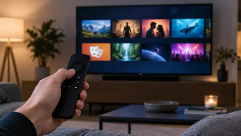 Browsing television genres on a modern Smart TV in 2026