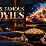New and famous movies to watch in 2026, home cinema with film reel and popcorn